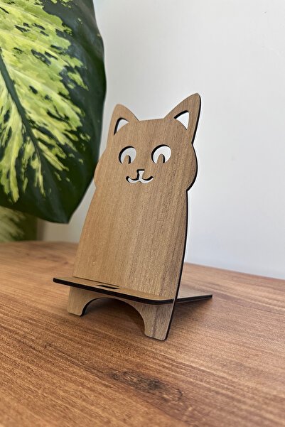 MIGNATIS Ahşap Kedi Telefon ve Tablet Tutucu - Masa Üstü Sabitleyici Stand Te...