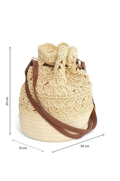 Mio Gusto Straw Weave Beige Color Women's Shoulder Bag