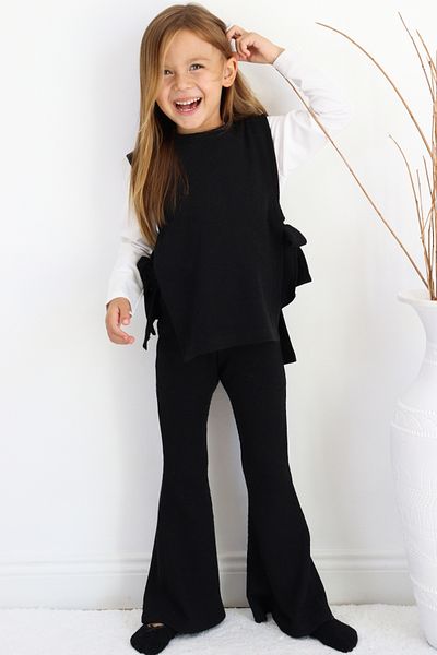 Parla Kids Girl's Simena Black Tie Detailed Top, Spanish Bottom, Top Tracksuit