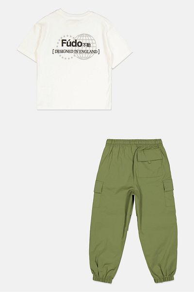 Fudo Kids Boy 2 Pcs Brand Logo T-shirt And Cargo Pants Set, Multicolor