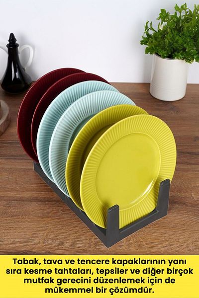 Fevito Multi-Purpose Plate Pan Pot Lid Organizer – Plastic Drawer & Cabinet Organizer (Gray)