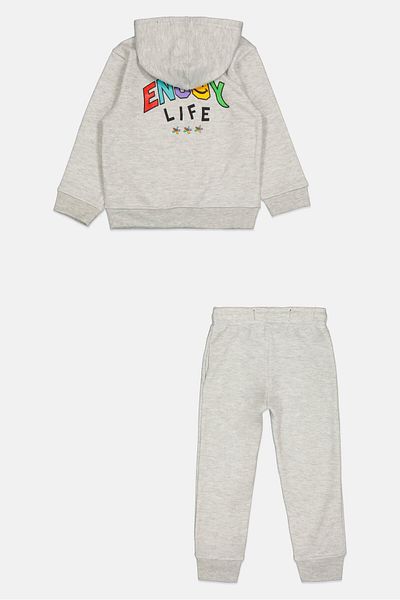 Brooklyn Toddlers Boy 2piece Hooded Graphic Print Long Sleeve Sweatshirt And Pant, Light Grey