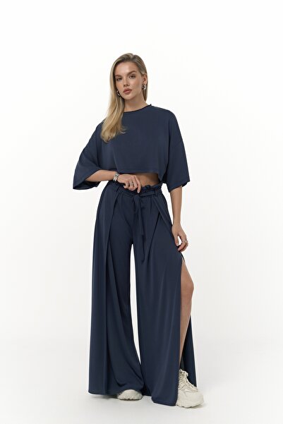 MAI STUDIOS CO. Set pantaloni tricou crop Nell bleumarin