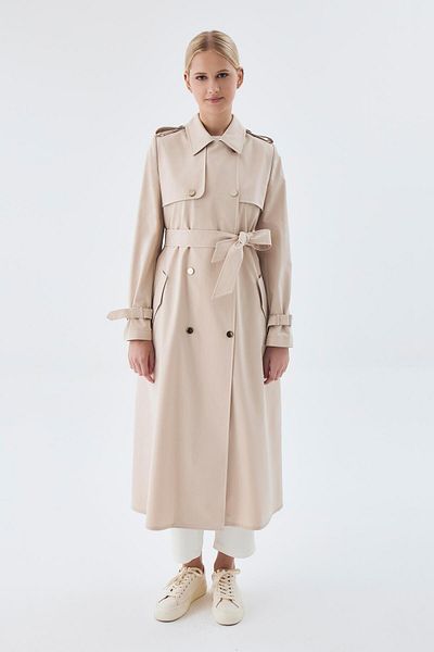 Zühre Shirt Collar Belted Epaulet Detailed Stone Trench Coat 13762