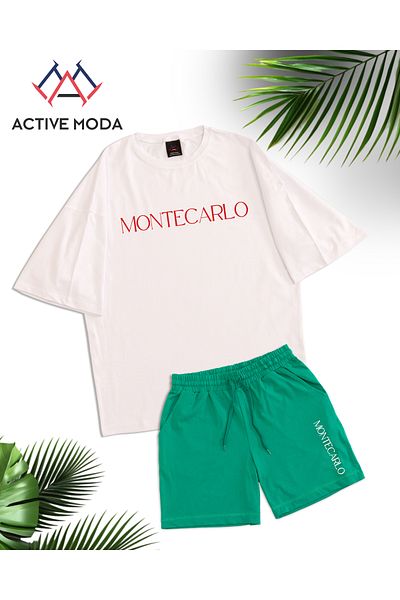 ACTIVE MODA -تيشيرت رجالي بأكمام قصيرة - شورت قطن مطبوع عليه جراد البحر