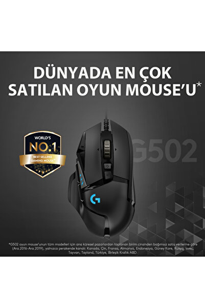 logitech G G502 HERO LIGHTSYNC 25.600 DPI Yüksek Performanslı Kablolu Oyuncu Mouse - Siyah