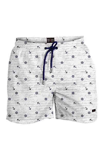 Miami Beach Ανδρικά μαγιό παραλίας με ψηφιακή εκτύπωση με υδατοαπωθητικό - 0204-Λευκό