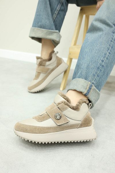 FAST STEP Γυναικεία παπούτσια casual από γνήσιο δέρμα και γούνα 136KZA910