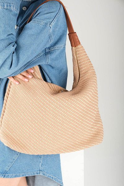 Mio Gusto Straw Textured Large Size Beige Color Women's Shoulder Bag