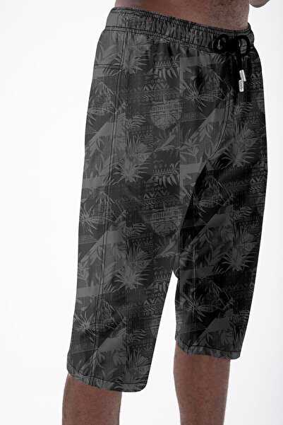 Miami Beach Below Knee Length Long Model Water Repellent Lycra Stretch Fabric Men's Beach Sea Capri Shorts - 942-Black