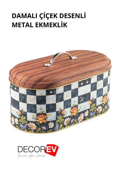 decorev Metal Bread Holder Checkerboard Patterned Bread Basket Storage Box