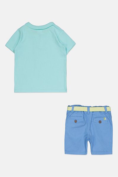 Little Gent Toddlers Boy 2 Pcs Embroidered Logo Polo Shirt And Belted Shorts Set, Multicolor