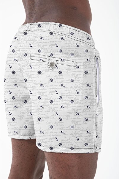 Miami Beach Ανδρικά μαγιό παραλίας με ψηφιακή εκτύπωση με υδατοαπωθητικό - 0204-Λευκό