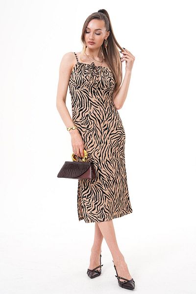 ŞİMAL Women's Patterned Long Dress with Tie Collar Detail 250068 -