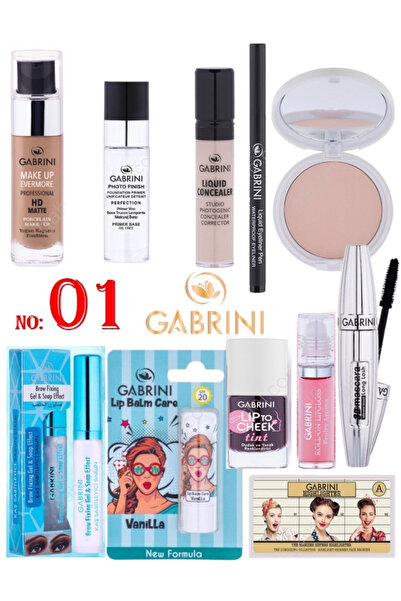 Gabrini HD Matte Fondöten No: 01 Mat Pudra Highlighter A Silikon Maskara Kapa...