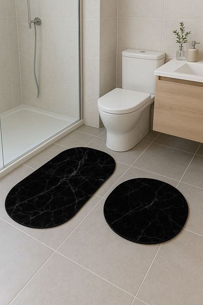 Bayev Digital Marble 2-Piece Bathroom Mat Set Toilet Set 0445