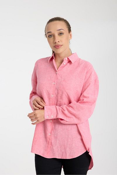 G-FOX Natural Textured Oversize Women's Shirt – 50% Linen 50% Cotton, Long Sleeve, Comfort Style 2002