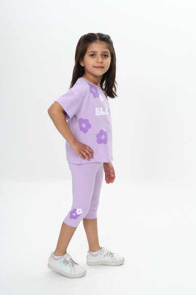 Toontoy Girl's Bloom Lettering Flower Printed Capri Suit