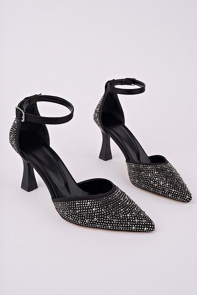 bulutmod Ba04583 Black S Women's Drop Pearl Stone Evening Dress Classic 8 cm Heeled Shoes - 38