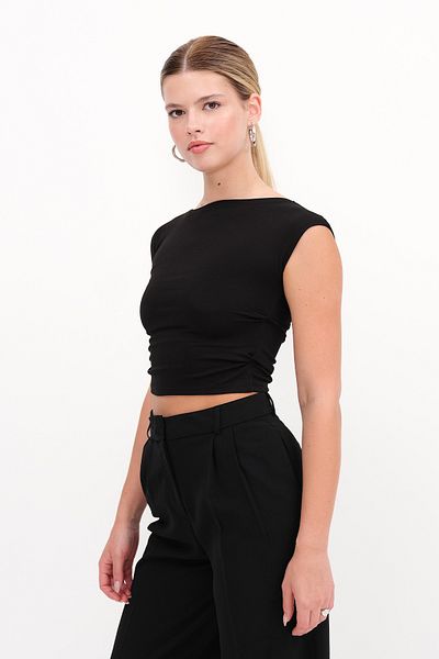 Addax Sleeveless Gathered Side Blouse T-Shirt P13943