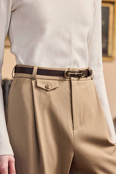BE BLUE Brown Thin Belt with Gold Buckle Detail