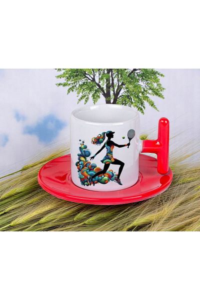 LADİJİTAL BASKI ÇÖZÜMLERİ Tennis Player Printed Red t Turkish Coffee Cup