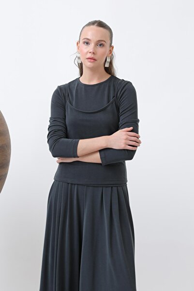 Soul Women's Athlete Detailed Blouse -32262Blz - Dark Anthracite