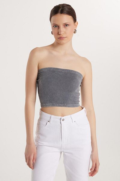 Tudors Women's Slim Fit Cotton Strapless Plain Anthracite Blouse