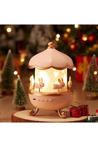 Hediye Rüzgarı Tavşan Atlıkarınca Projektör Çocuklar İçin Müzikli Gece Lambası - Masalsı Işıklar ve Ninniler