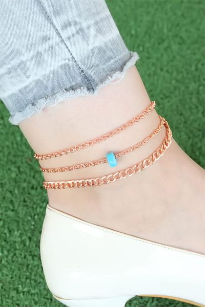 Mu Art Ahşap Blue Beaded Hal Hal with Rose Color Chain