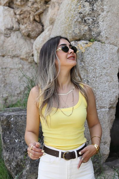 bytugcekaya Yellow Corded U-Neck Tank Top