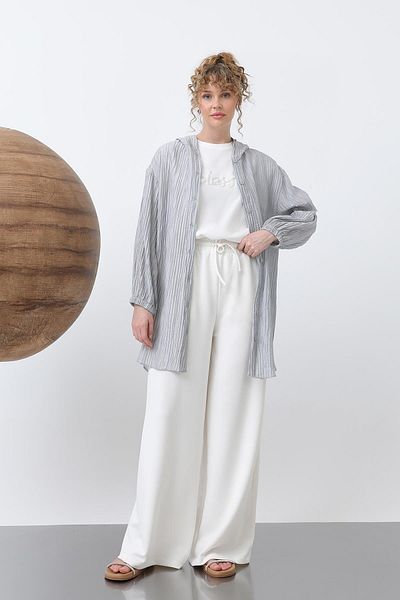 Puane Women's T-Shirt Hooded Detailed Tunic - 10626Tnk - Gray
