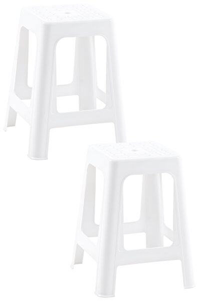 Papatya Mercan Plastik Tabure - Bahçe Balkon Taburesi Beyaz (2 ADET)