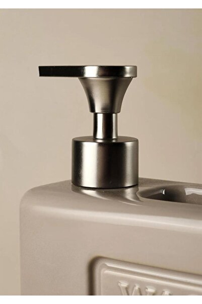 Perotti Δοχείο υγρού σαπουνιού από πορσελάνη Ashley Taupe - Δοχείο σαπουνιού κουζίνας με θάλαμο σφουγγαριού - 750 ML