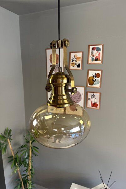 Bamyum Solvia Cam Bal Rengi Tekli Avize Retro Sarkıt Lamba Salon Aydınlatma