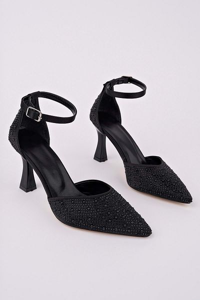 bulutmod Ba04583 Black Women's Drop Pearl Stone Evening Dress Classic 8 cm Heeled Shoes - 36