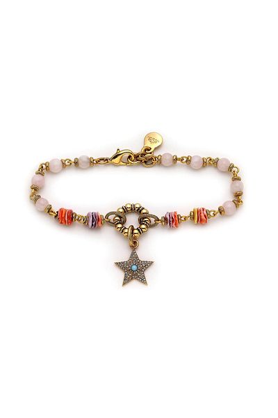 Mon Reve Sea Star Pink Quartz Natural Stone Anklet