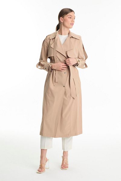 Zühre Double Breasted Collar Epaulet Detailed Belted Beige Trench Coat 13760