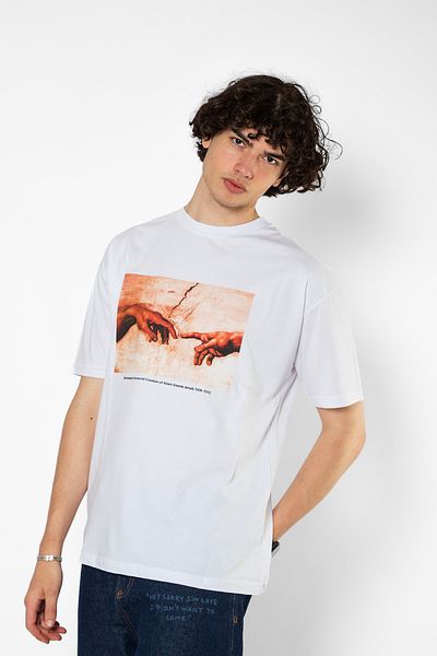 Sekizbiraltı Δημιουργία του Adam Printed Oversize Unisex Λευκό Tshirt