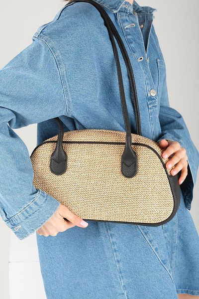 Mio Gusto Beige Black Color Detailed Women's Shoulder Bag