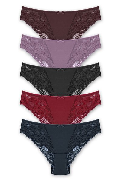 ZENA UNDERWEAR 5 Pack Cotton Lace Detailed Slip Women's Panties