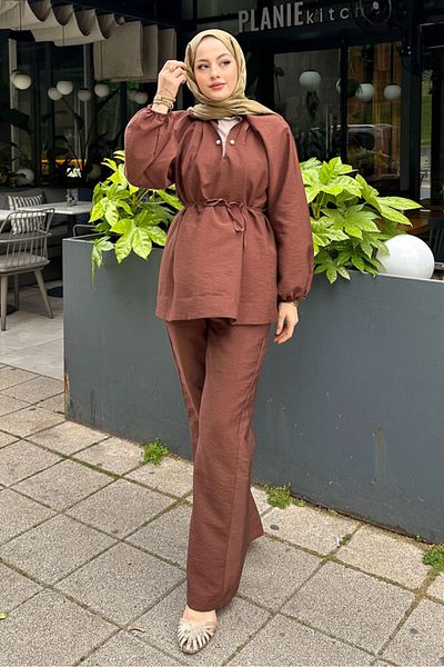 Ovn. Eloria Pearl Buttoned Balloon Sleeve Suit - Milky Brown
