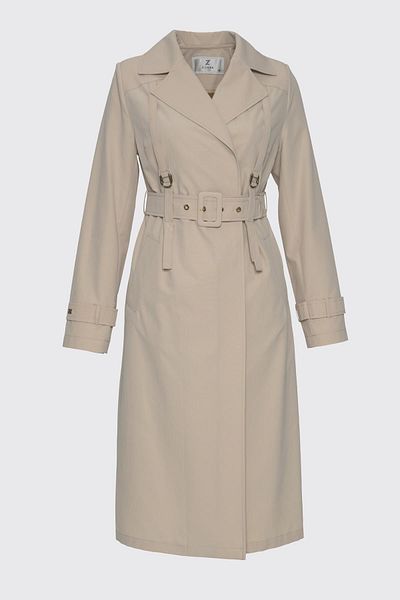 Zühre Double Breasted Collar Epaulet Detailed Belted Stone Trench Coat 13758