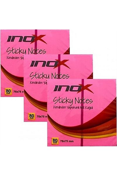 inox Adhesive Note Paper 75X75 Phosphor Pink 12 Pack