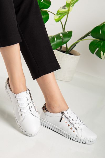 morscho Genuine Leather Leopard Pattern Detailed Women's Orthopedic Shoes