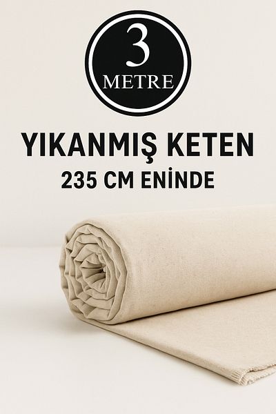 Morlay 3 Meters Washed Raw Natural Linen Fabric - 235 cm Width - Organic - Natural - Punch - Upholstery Fabric