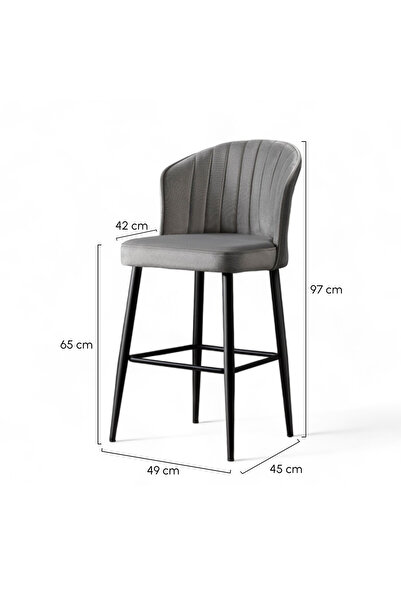 MYMASSA Rubi Bar Sandalye - Babyface Gri - Siyah Metal Ayak - Bar Taburesi / Bar Sandalyesi