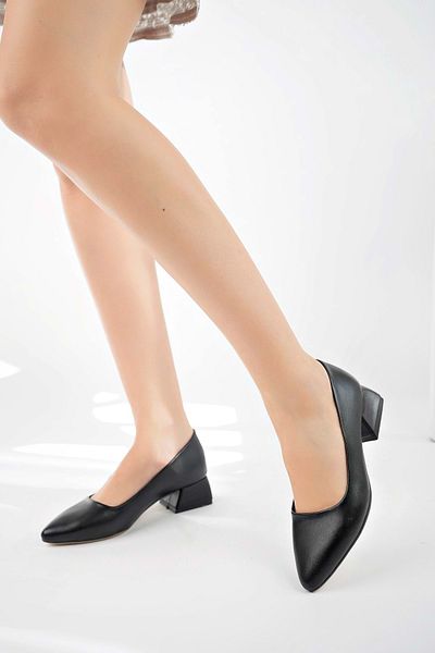 bulutmod Ba04462 Pantofi cu toc clasici, scurti, simpli, din piele neagră