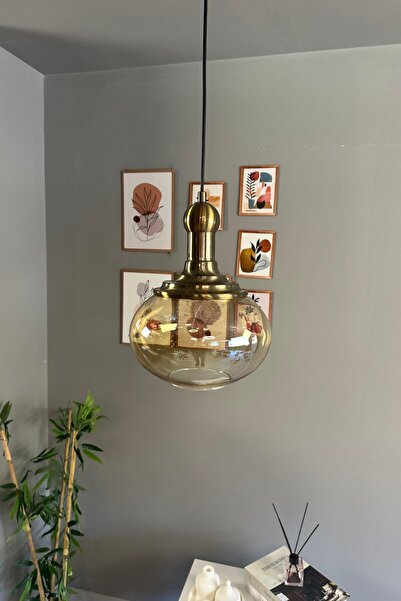 Bamyum Solvia Cam Bal Rengi Tekli Avize Uzun Eskitme Tokmak Başlık Retro Sarkıt Lamba Salon Aydınlatma