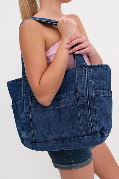 Addax Denim Tote Bag with Pockets Ç13946